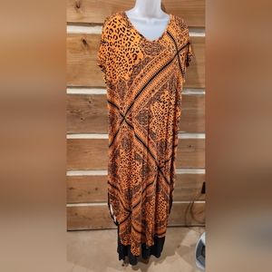 LuLaRoe Macy v-neck maxi dress - orange & black bandana print  XL